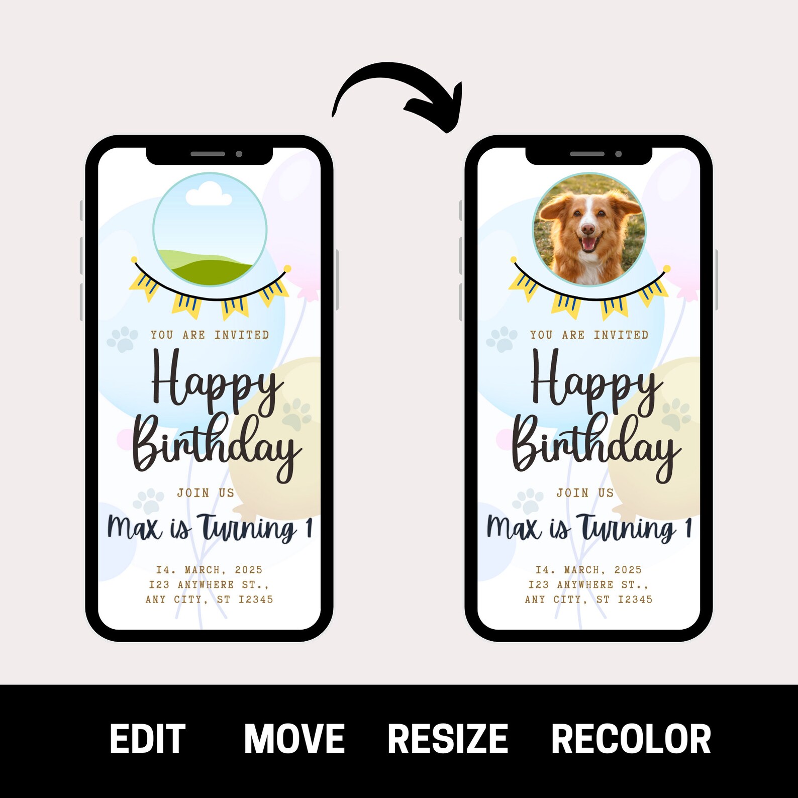 Dog Party E-invite, Editable Invitation Template, Puppy Party Printable ...
