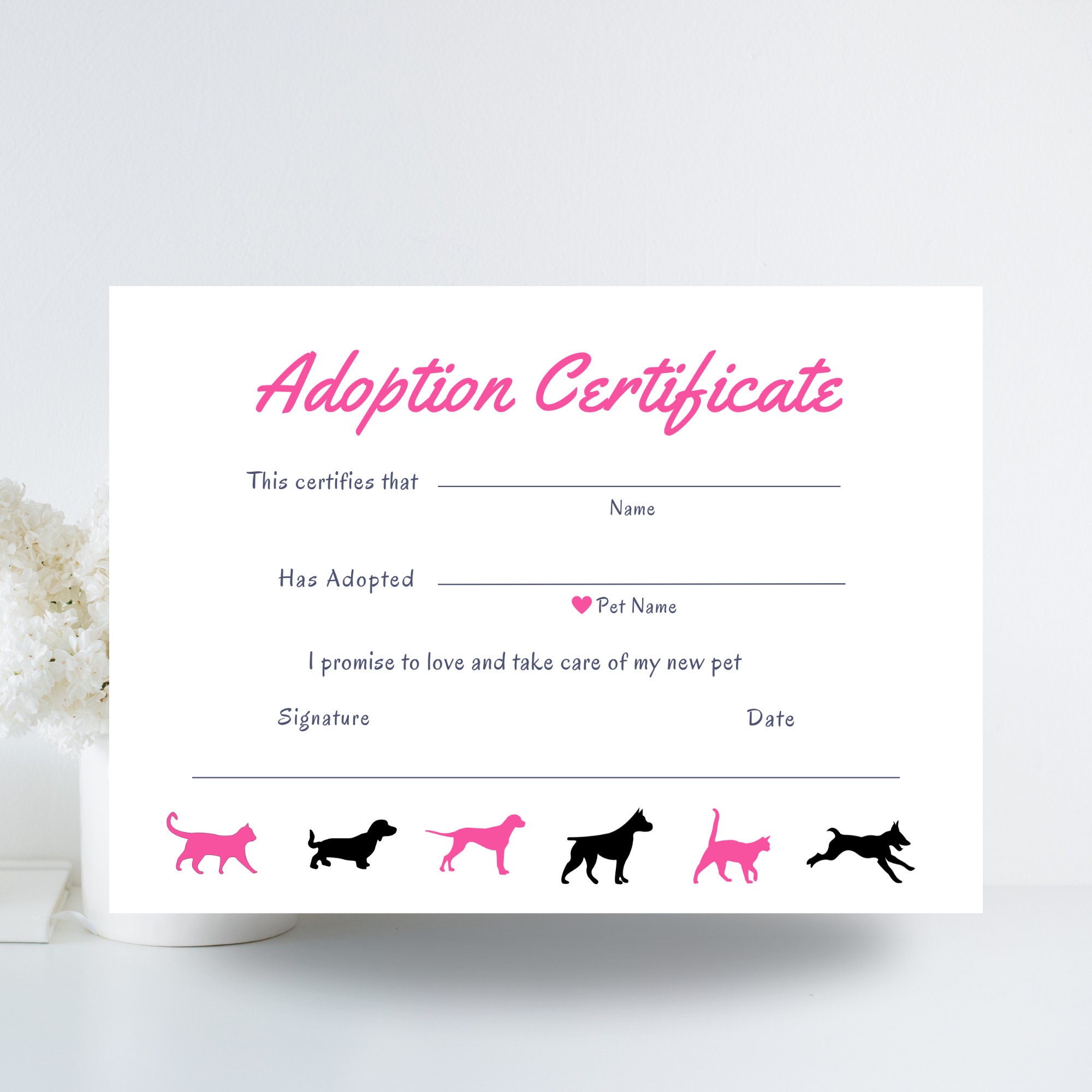 Pet Adoption Certificate, Puppy Adoption Template, Adoption Printable Card, Puppy Adoption ...