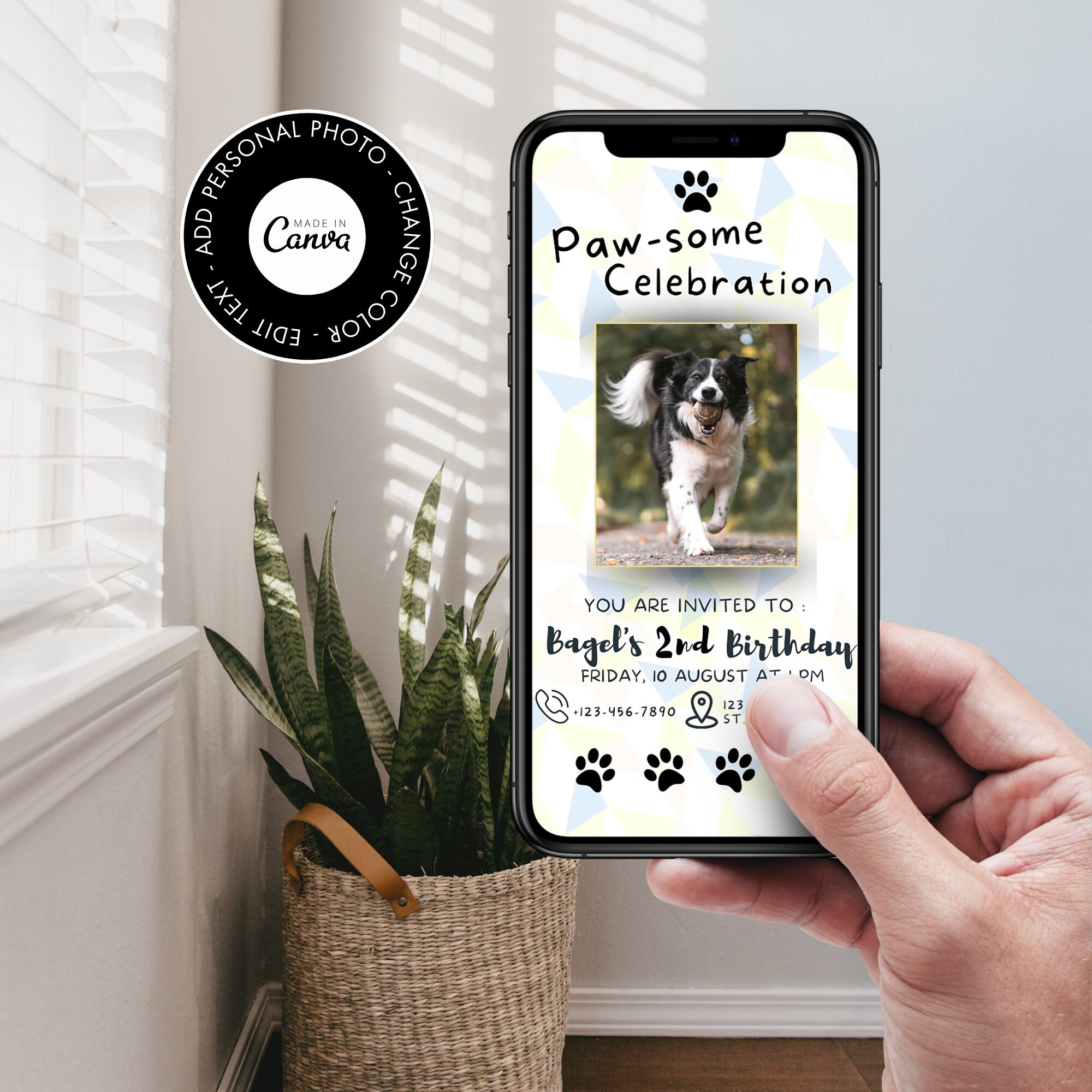 Editable Dog Birthday Digital Invite, Text SMS Invite Template, Doggy ...