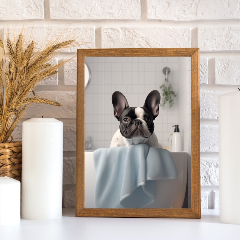 Bulldog Funny Bathroom Art, Dog Bathroom Decor, Funny Dog Print, Dog in ...
