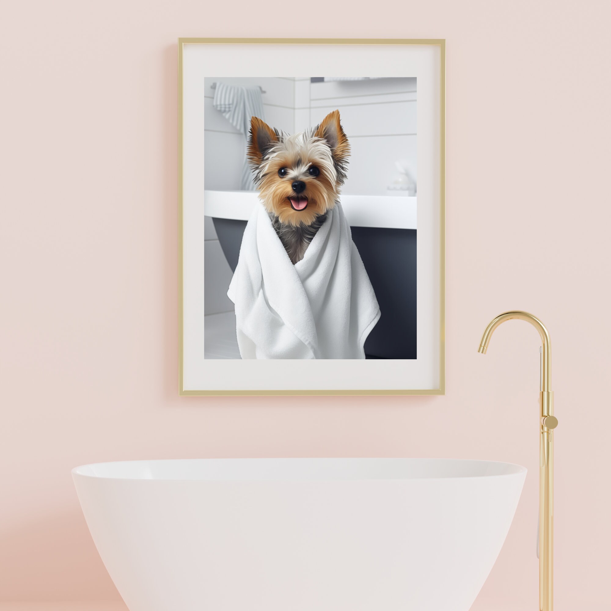 Yorkie Funny Bathroom Art, Yorkie Dog Bathroom Art, Funny Dog Print, Dog in Bathtub, Dog Digital ...