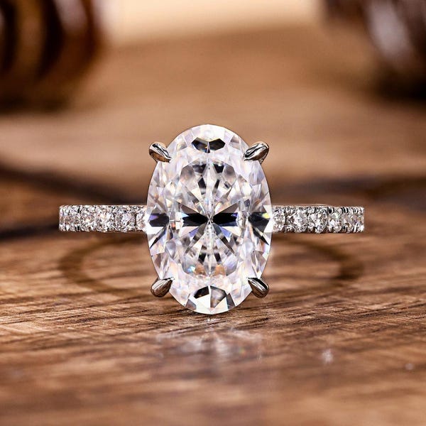4.0CT klassischer Vintage-Stil Oval Moissanite Ring, Solitaire Diamant Ring im Ovalschliff, Wunderschöner Versteckter Halo-Jubiläumsring, Weißgoldring