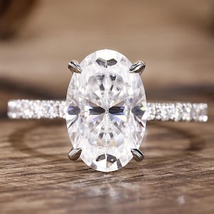 4.0CT Classic Vintage Style Oval Moissanite Ring, Oval Cut Solitaire Diamond Ring, Gorgeous Hidden Halo Anniversary Ring, White Gold Ring