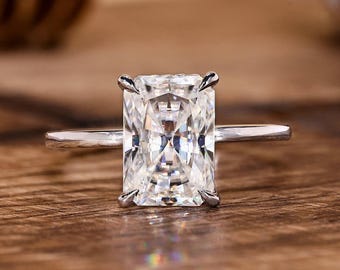 2.5 CT Radiant Cut Moissanite Engagement Ring, Solitaire Hidden Halo Ring, 14K Solid White Gold Wedding Ring for Women