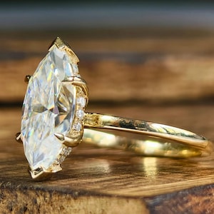 2.48 Carat Marquise Cut Moissanite Engagement Ring, Stunning Hidden Halo Moissanite Ring For Her, 6 Prong Marquise Anniversary Gift For Her