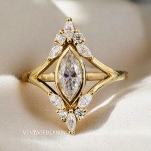 Sparkling Moissanite Engagement Ring For Her, Classic Wedding Ring for Her, Assented Diamond Anniversary Gift For Her, Marquise Cut Ring