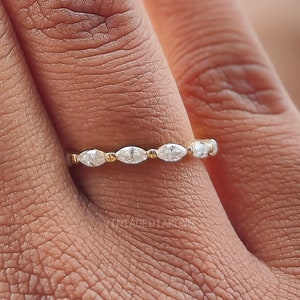 Full Eternity Moissanite Wedding Band Vintage Style Yellow Gold Wedding Band Women Marquise Cut Bridal Unique Stacking Matching Promise Gift