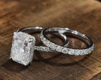 3 Ct Radiant Cut Moissanite, Engagement Diamond Ring, Bridal Set Gift For Her Wedding Band Promise Ring, 3/4 Eternity Ring And Wedding Band