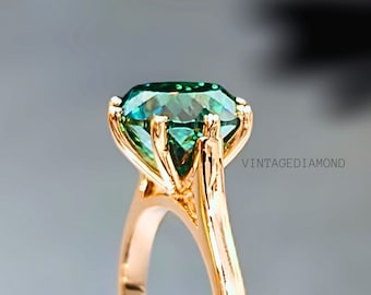 Portuguese Cut Moissanite Engagement Ring, Green Moissanite 3.5 Ct Solid Gold Wedding Ring Green Portuguese Anniversary Diamond Gift For Her