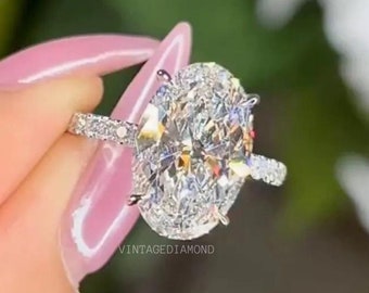 Vintage Style Oval Lab Zuchtdiamant Ring: Weißgold Hidden Halo