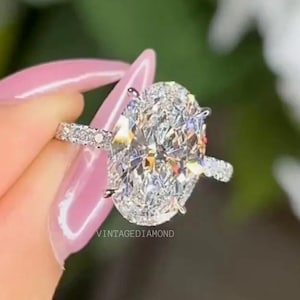 4.0CT Classic Vintage Style Oval Moissanite Ring, Oval Cut Solitaire Diamond Ring, Gorgeous Hidden Halo Anniversary Ring, White Gold Ring