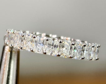 Full Eternity Wedding Moissanite Band, Radiant Cut Matching Band For Her, Stunning 14K White Gold Anniversary Band For Her, Valentine Ring