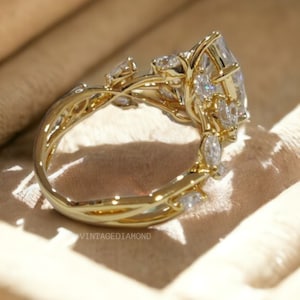 Marquise Cut Moissanite Engagement Ring, Vintage Style Antique Art Deco Style Engagement Ring, Unique Wedding Ring, Luxury Anniversary Ring