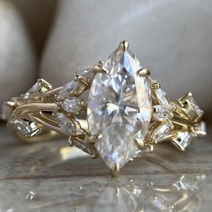 Marquise Cut Moissanite Engagement Ring: Sterling Silver Bridal Ring