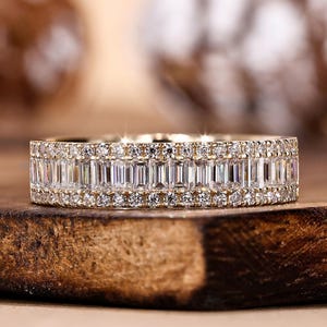 Bubble Baguette And Round Eternity Wedding Band 1/2 Eternity Lab Grown Diamond Engagement Matching Band Perfect Anniversary Gift For Her