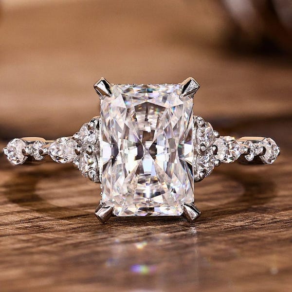 Versteckter Heiligenschein strahlender Solitär Verlobungsring 14K gold Ring Moissanite Verlobungsring Pave Setting Ring für Frauen Hochzeitsgeschenk für sie