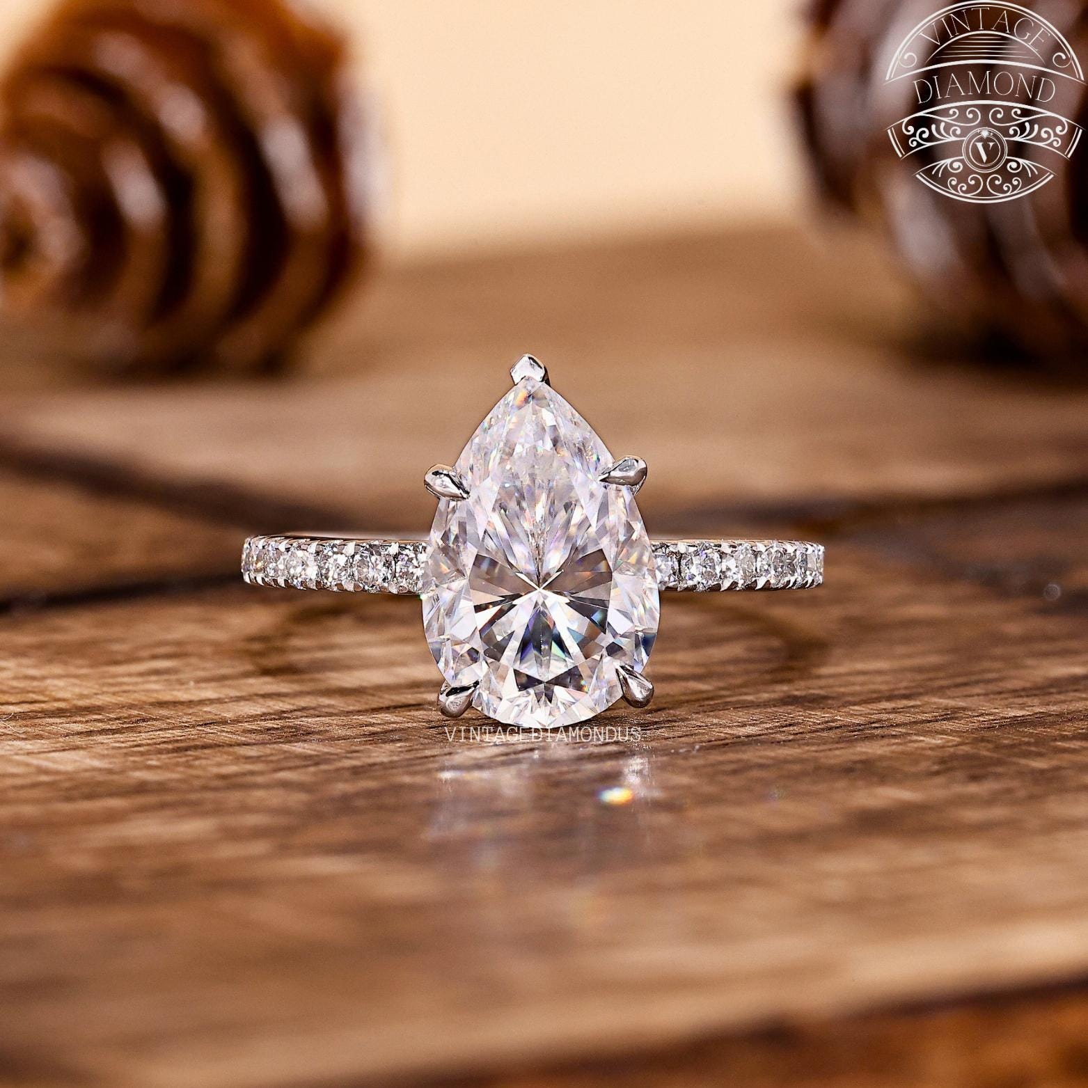 Pear Cut Lab Grown Diamond Engagement Ring - 14k White Gold Hidden Halo ...