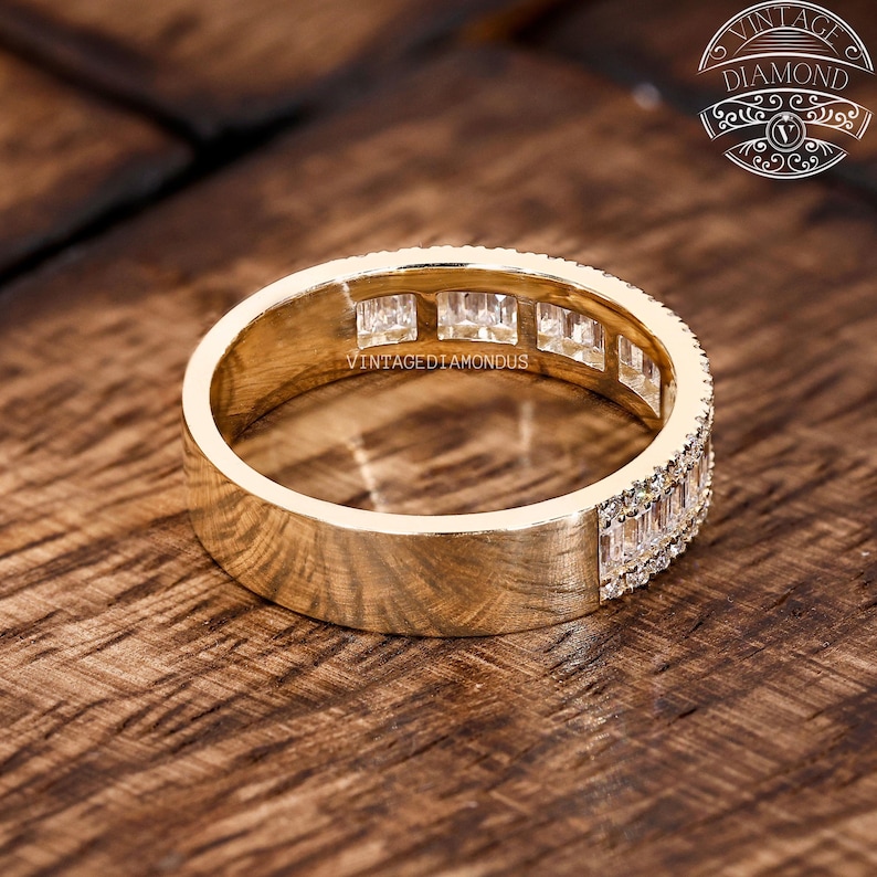 Bubble Baguette and Round Eternity Wedding Band 1/2 Eternity Lab Grown ...