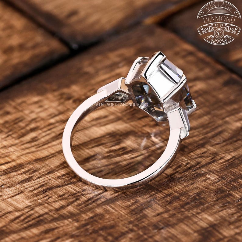 Black Hexagon Moissanite Ring, Kite Cut Side Stones, Art Deco ...