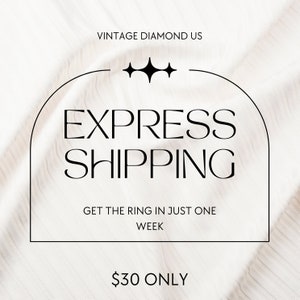 May include: Black and white graphic with the text "EXPRESS SHIPPING" in a decorative arch. The text "GET THE RING IN JUST ONE WEEK" is below the arch. The text "$30 ONLY" is at the bottom of the graphic.
