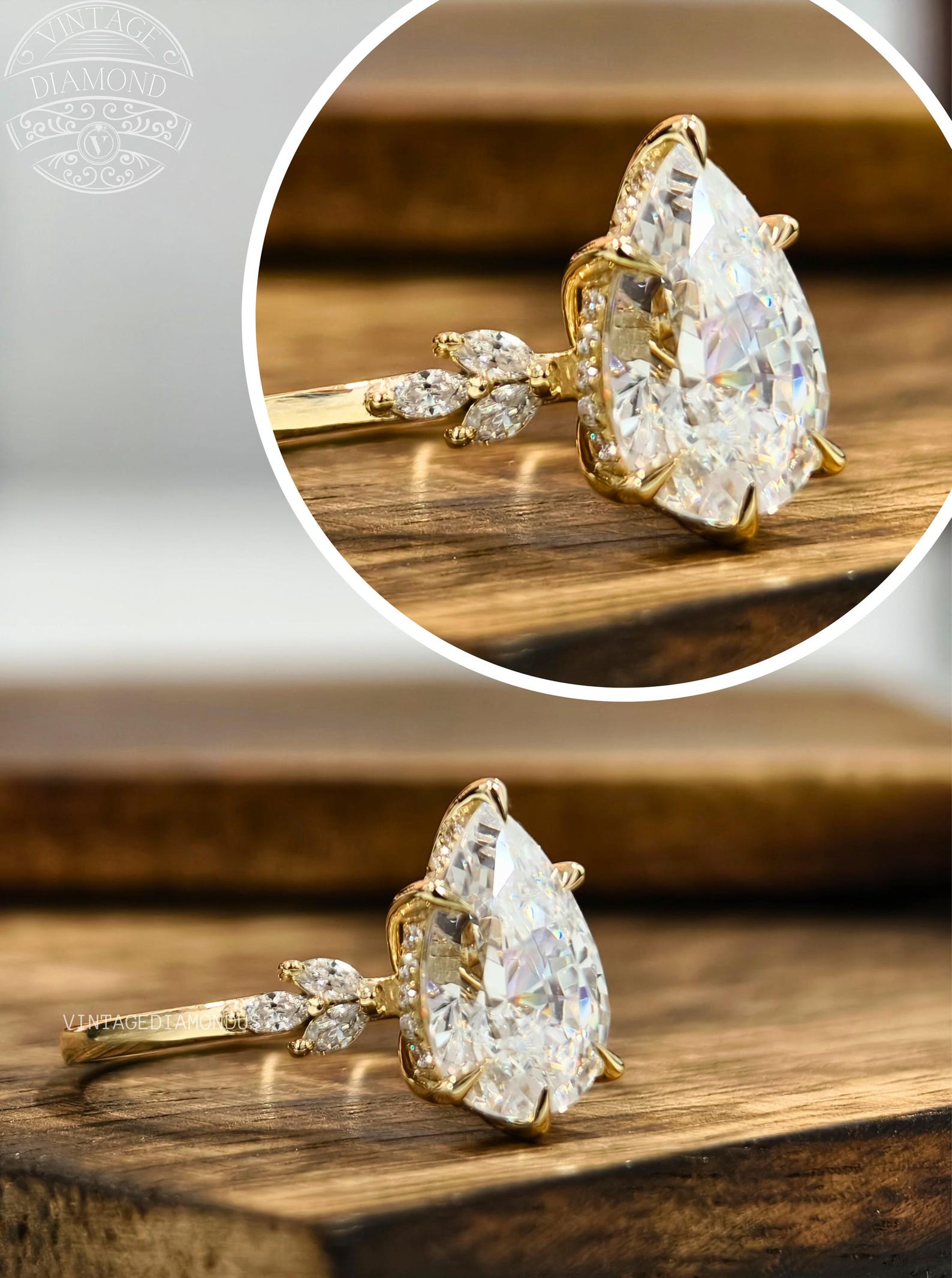 Elegant Pear Cut Moissanite Engagement Ring With Side Stones | Vintage ...