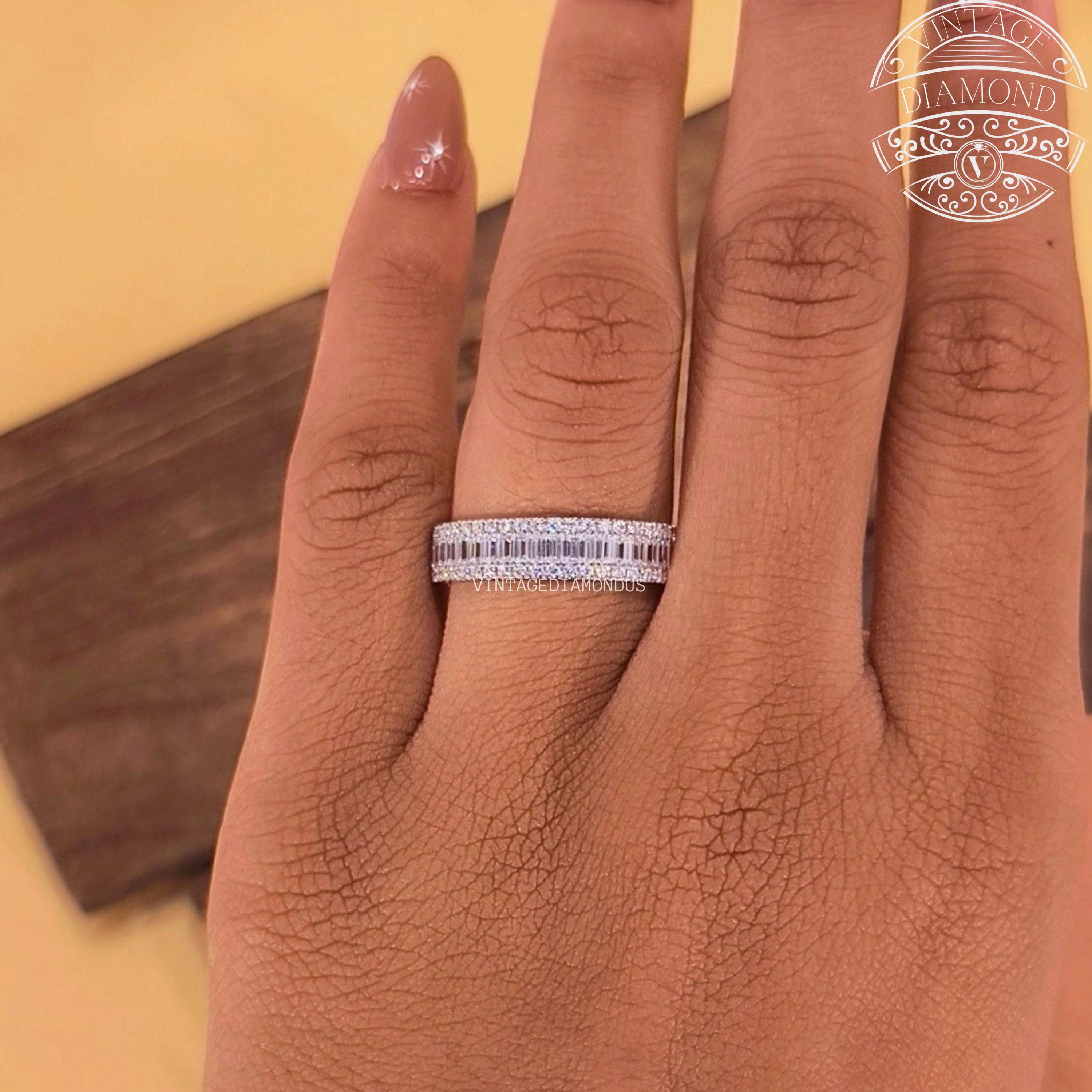 Bubble Baguette and Round Eternity Wedding Band 1/2 Eternity Lab Grown ...