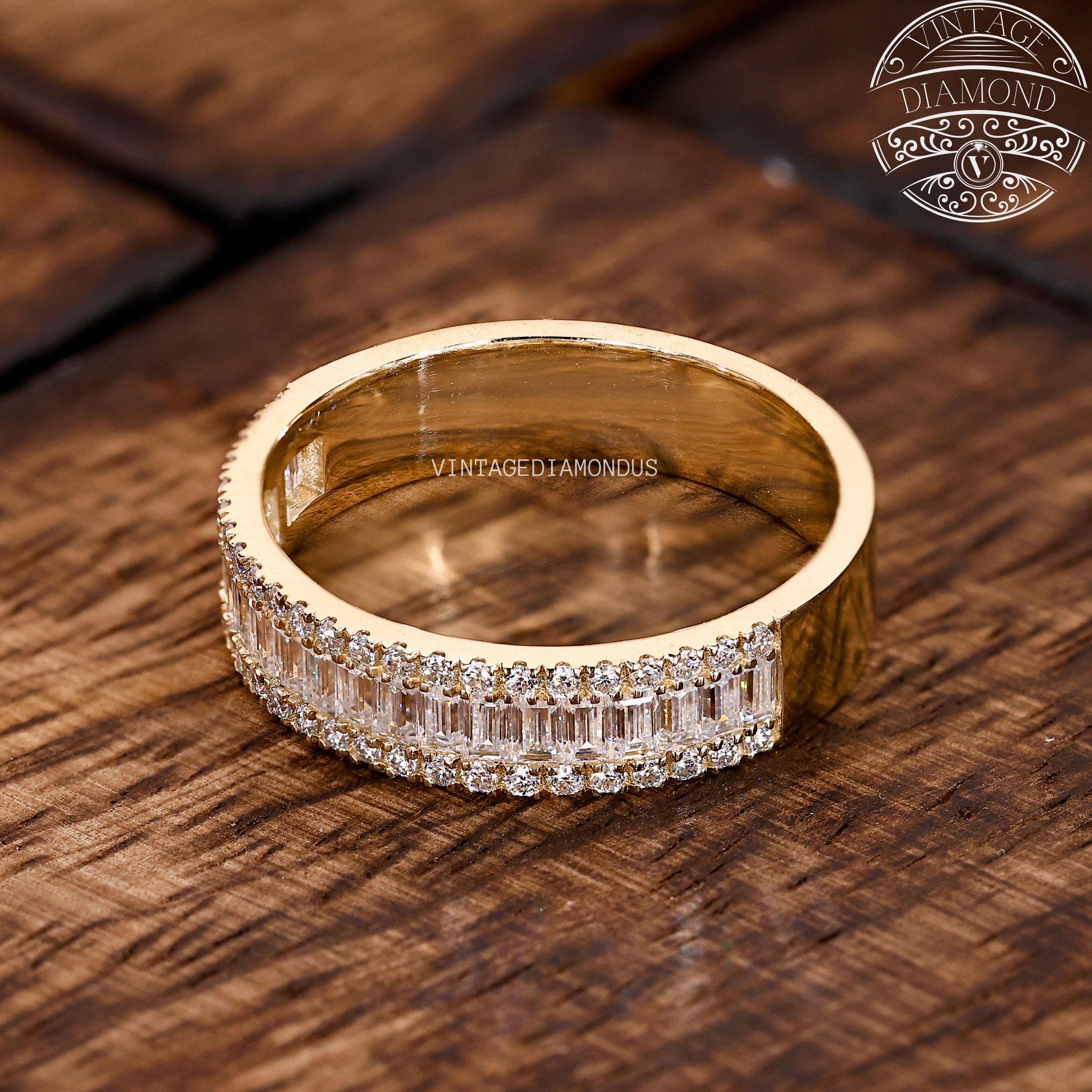 Bubble Baguette and Round Eternity Wedding Band 1/2 Eternity Lab Grown ...