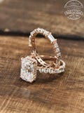 2.5 CT Radiant Cut Moissanite Ring, Full Eternity Matching Wedding Band, Hidden Halo Bridal Ring Set, Anniversary Gift For Her