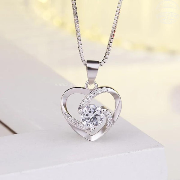 Heart Shape Pendant Necklace Round Moissanite, 0.80 Carat Moissanite Dancing Diamond Necklace, Excellent Anniversary Gift For Wife