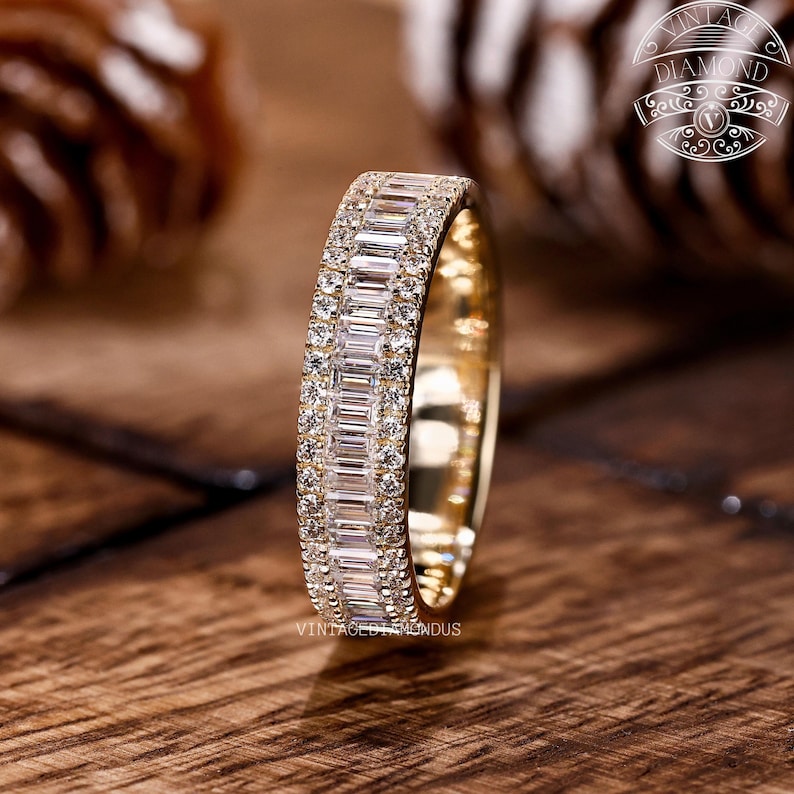 Bubble Baguette and Round Eternity Wedding Band 1/2 Eternity Lab Grown ...