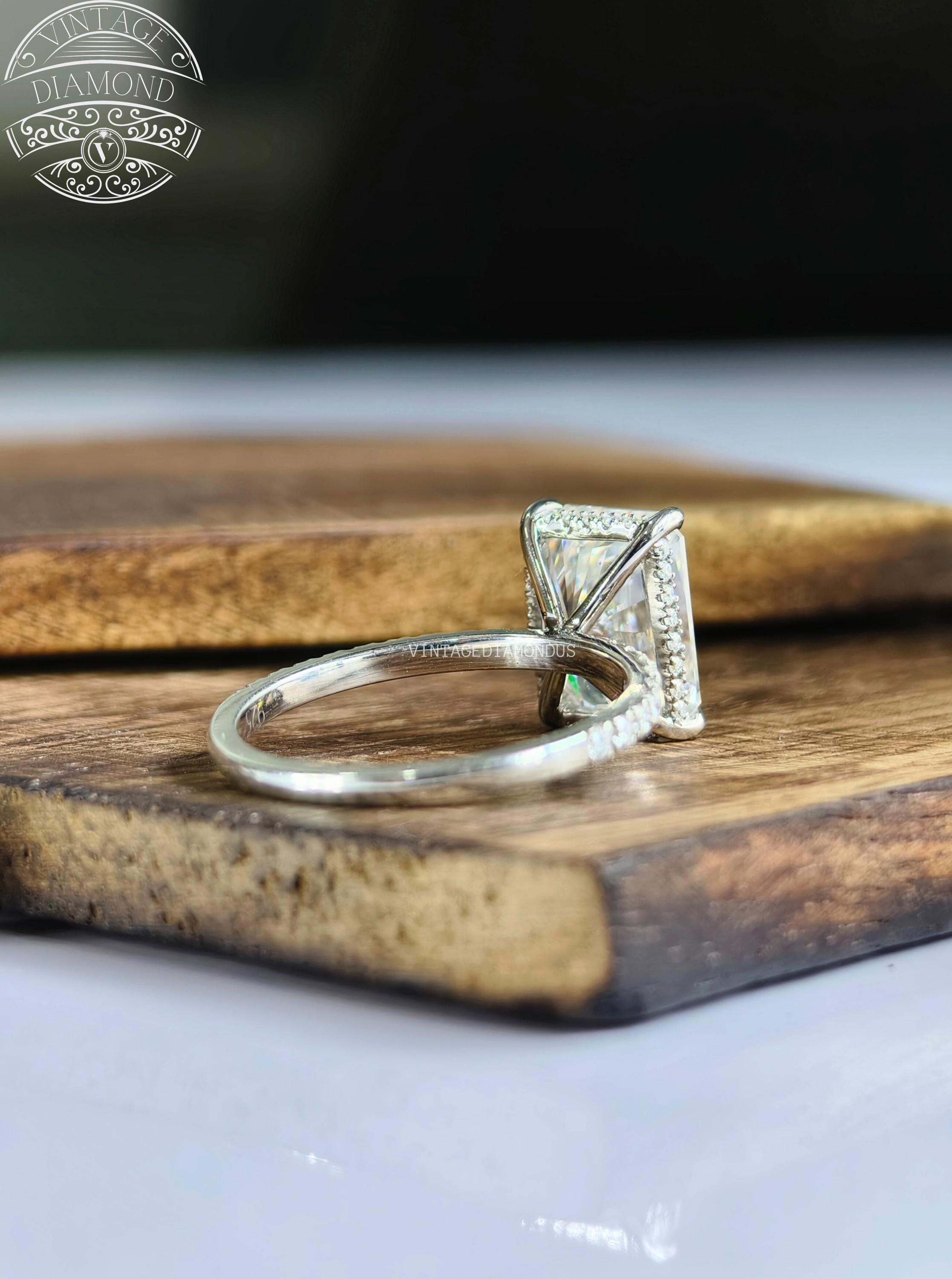 Radiant Cut Moissanite Engagement Ring: 14K White Gold Hidden Halo - Etsy