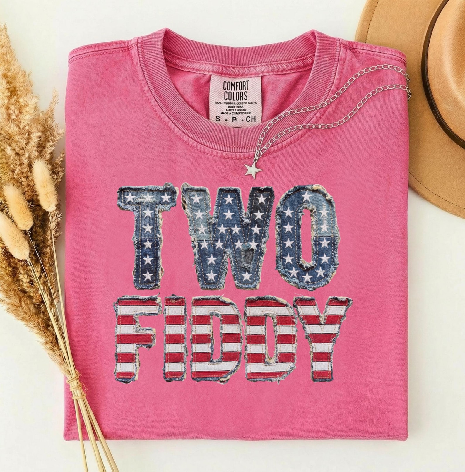Two Fiddy TWO FIDDY Stars and Stripes Faux Patchwork T-shirt | Distressed Denim ...