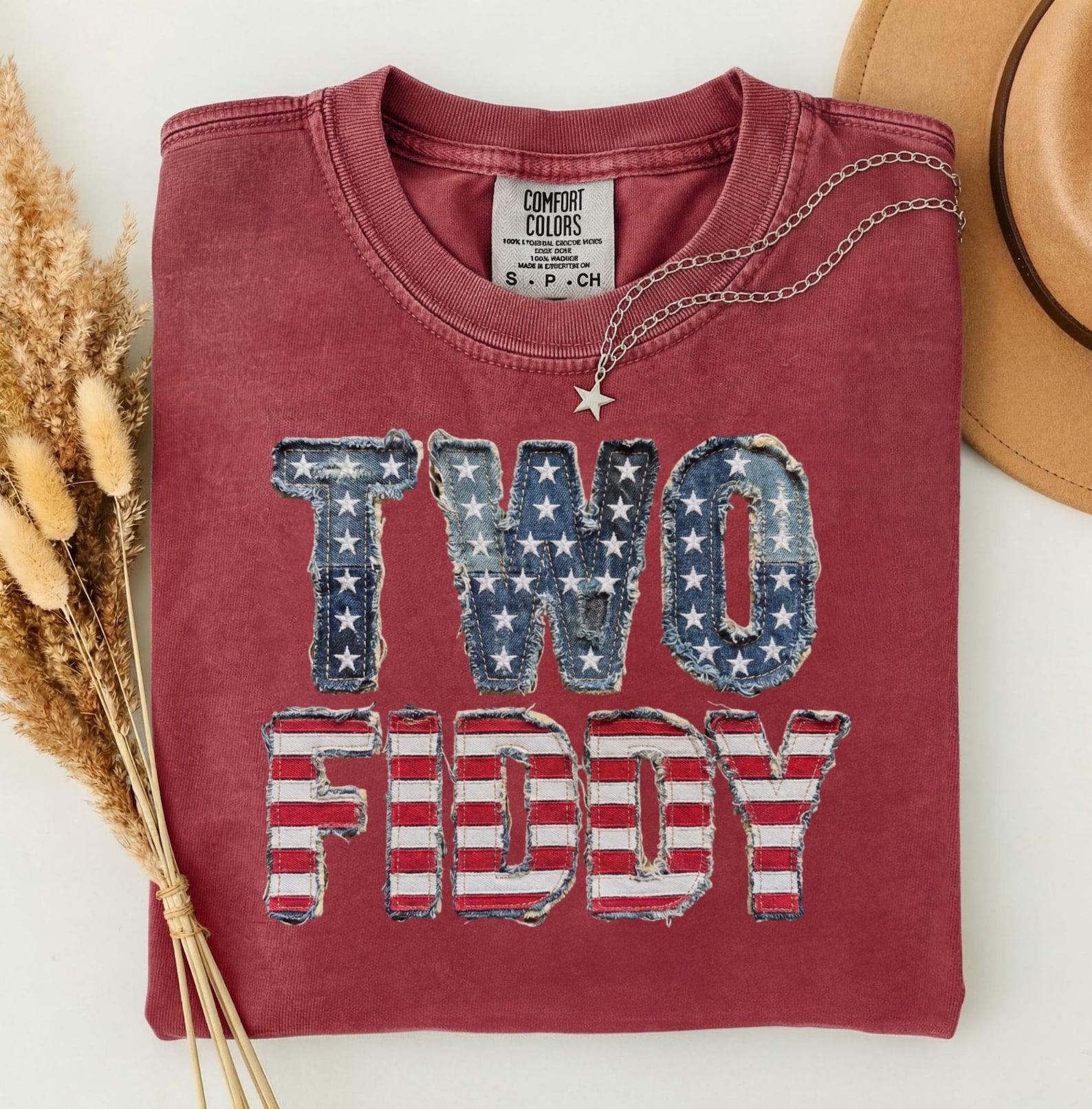 Two Fiddy TWO FIDDY Stars and Stripes Faux Patchwork T-shirt | Distressed Denim ...