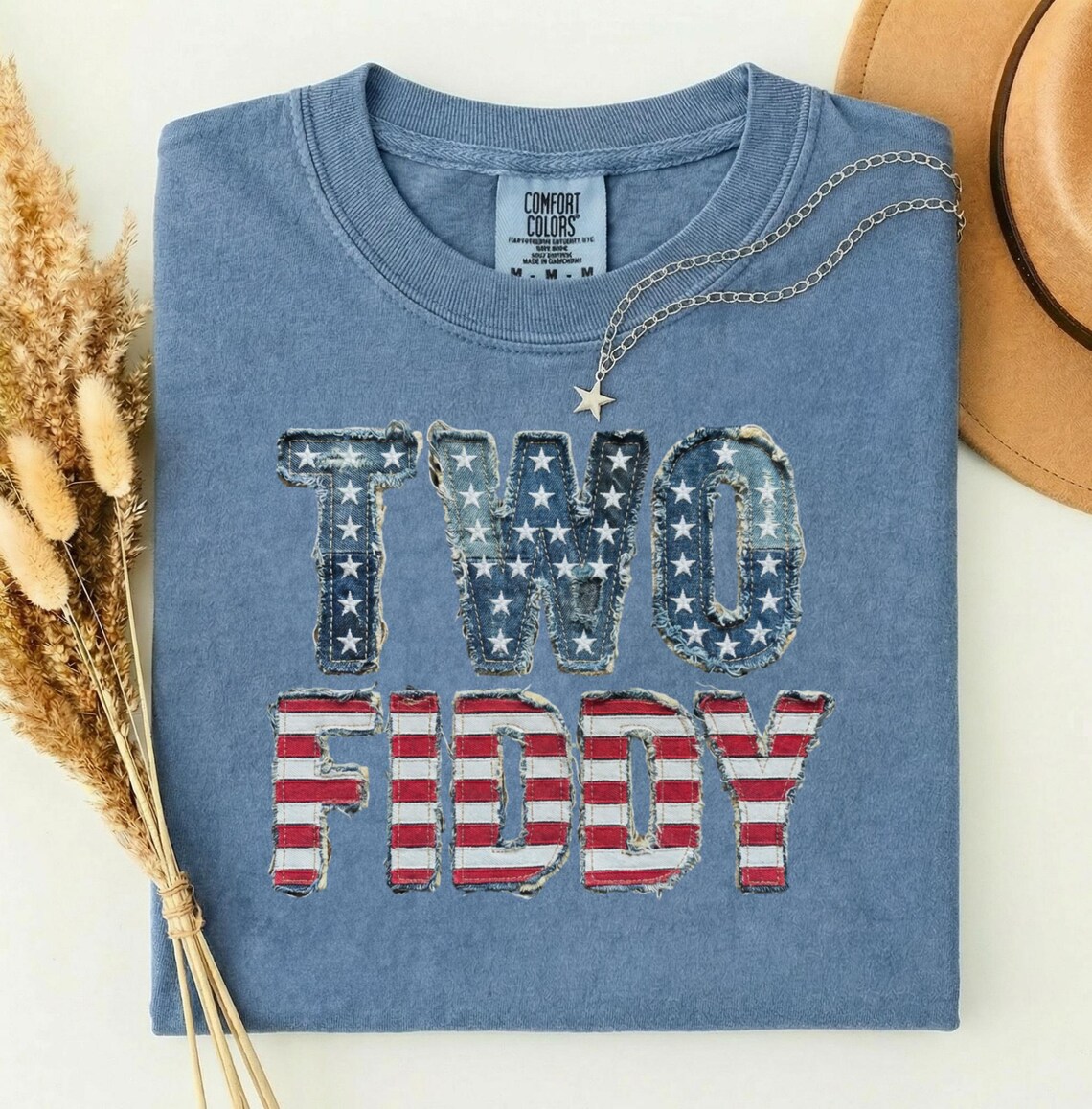 Two Fiddy TWO FIDDY Stars and Stripes Faux Patchwork T-shirt | Distressed Denim ...
