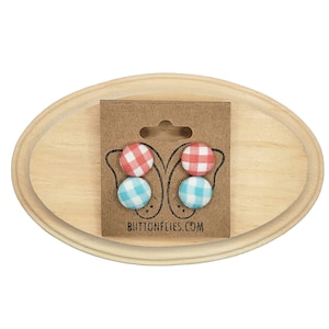 Gingham Fabric Studded Button Earrings