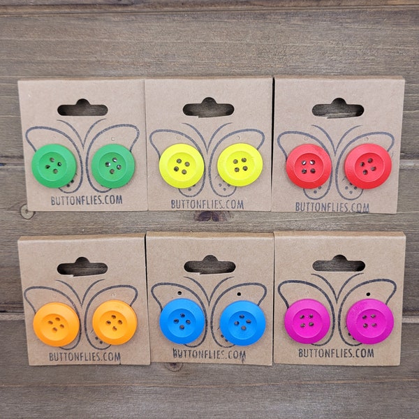 Colorful Plain Wooden Button Studded Earrings