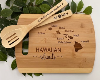 Hawaiian Islands Bamboo Cutting Board Made on Kauai - Hawaii Gift Idea - Aloha Home Decor- Beach House Sign - Island Gift - Island Style