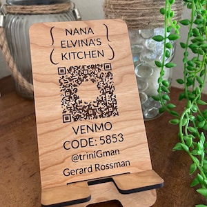 Custom Wooden QR Code Sign - Laser Engraved on Cherry Wood - Personalized QR code - Convenient Contactless Menu - Custom Venmo QR code