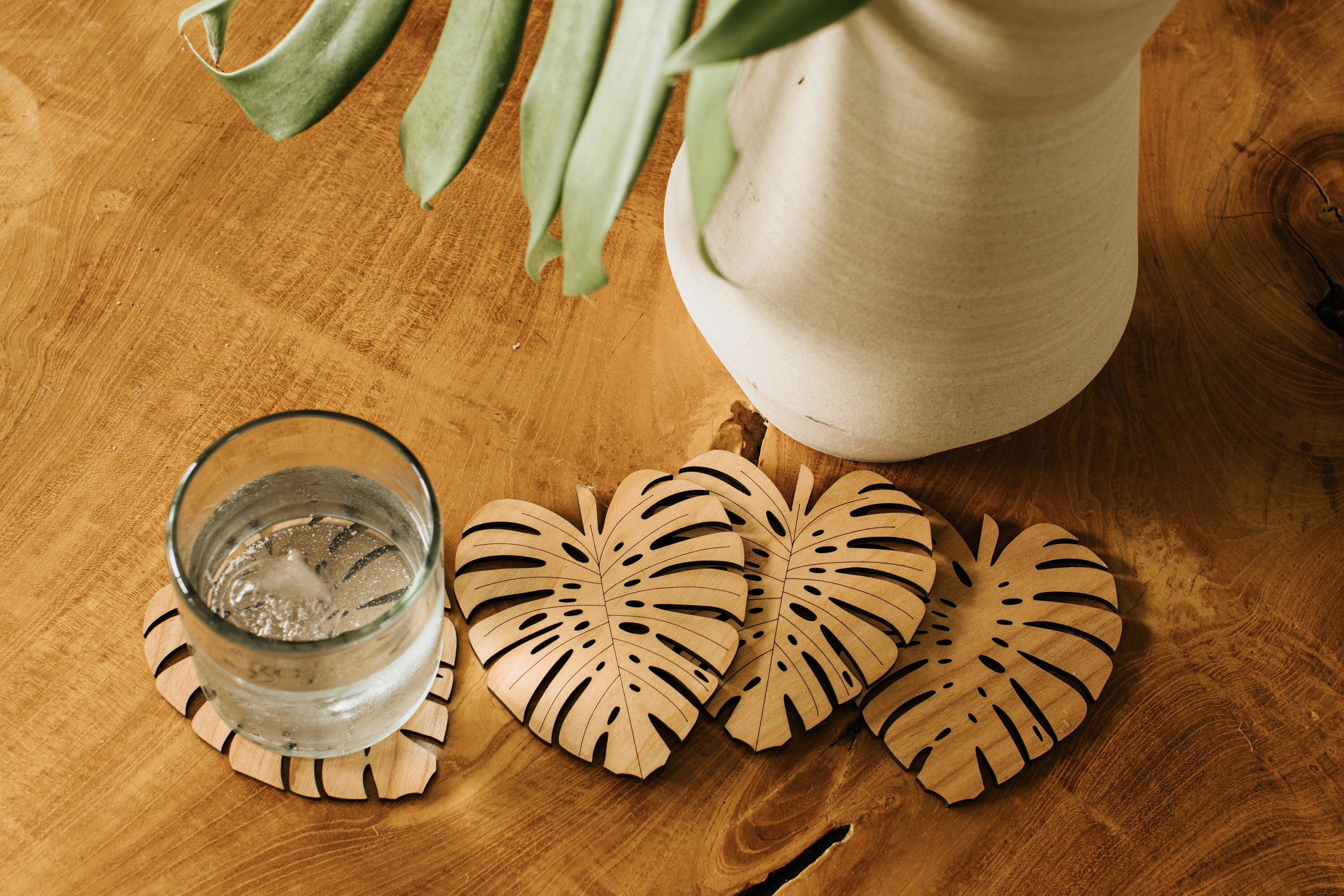 Monstera leaf Decor Made on Kauai | Hawaii gift for mom | wooden coaster set | Beach house condo | Tropical decor ideas | Boho coaster