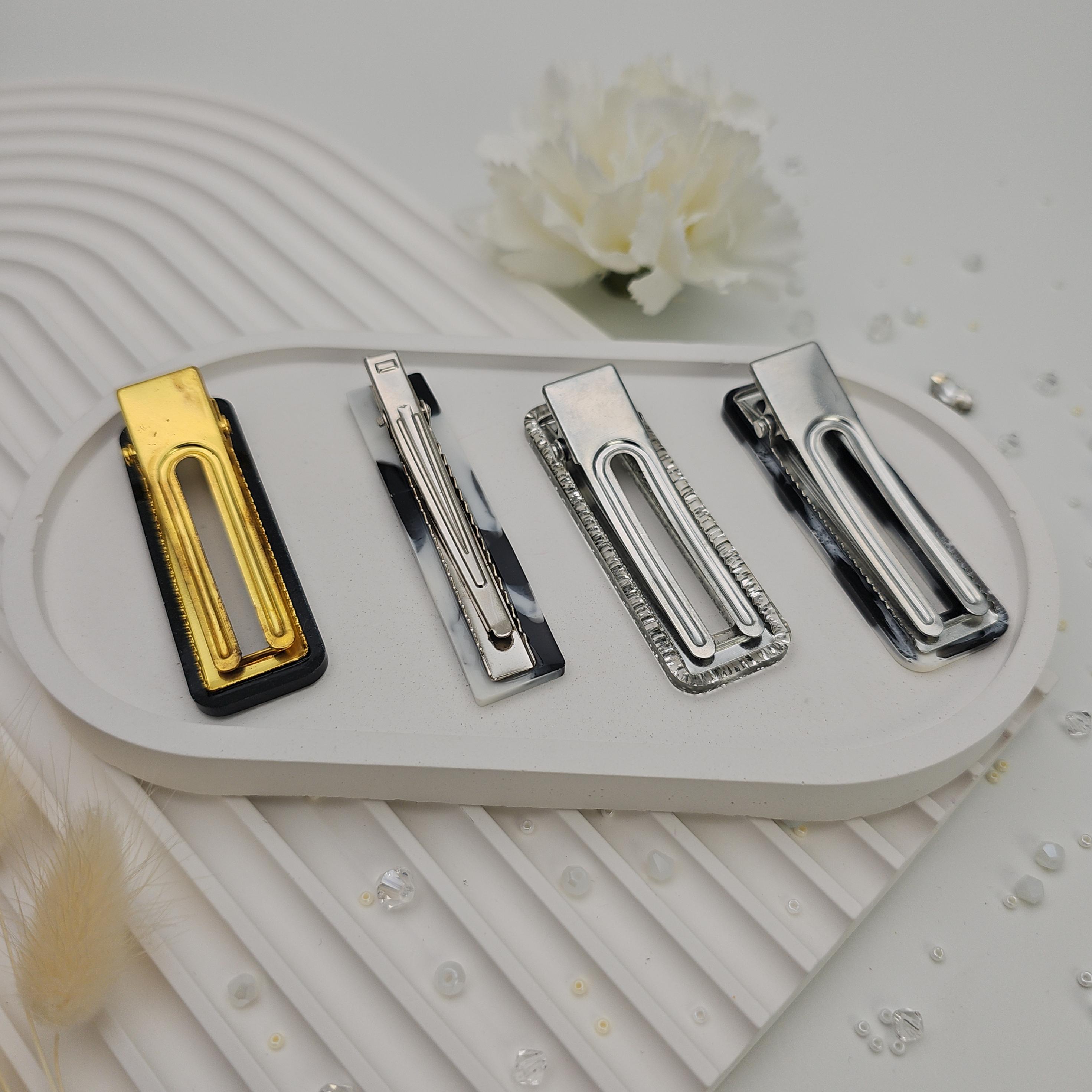 Black White Marble Resin Hair Clip Set of 4 – Bold & Chic 