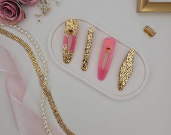 Glitter Resin Hair Clip Set of 4 – Pink and Gold Epoxy  display picture 1