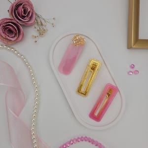 Resin Hair Clip Set of 3–Pink, Gold Handmade Epoxy Barrettes, Elegant Glitter Hair Accessories for Women, Blush and Gold Dreams Collection