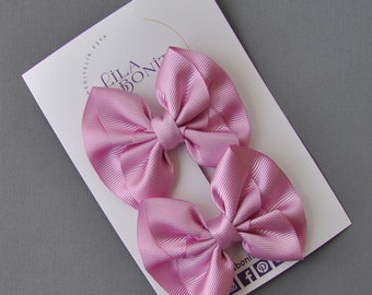 Children Hair Clips - 2 Pack Rose Color Ribbon Double Breasted Bow Model Hair Clips for Newborn, Baby Girl and Child, Alligator Hair Clips