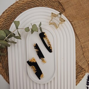 Black Elegance Resin Hair Clip Set of 3 – Gold Foil Epoxy Barrettes, Sophisticated Handmade Hair Accessories, Luxury Night Glow Collection