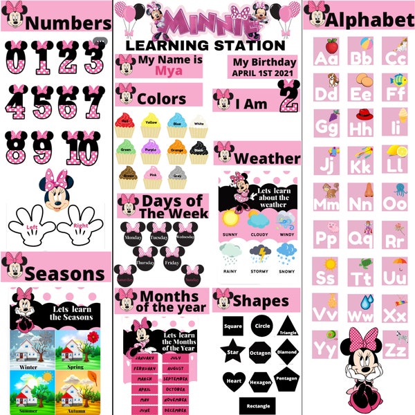 MINNIE Mouse   DIY Learning Center For Homeschool learning, Digital Download Learning Board For Toddlers Printable Material