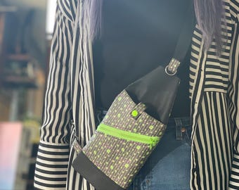 Beetle juice themed crossbody sling
