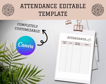 Editable Attendance Sheet Template, Cheer Coach planner, printable