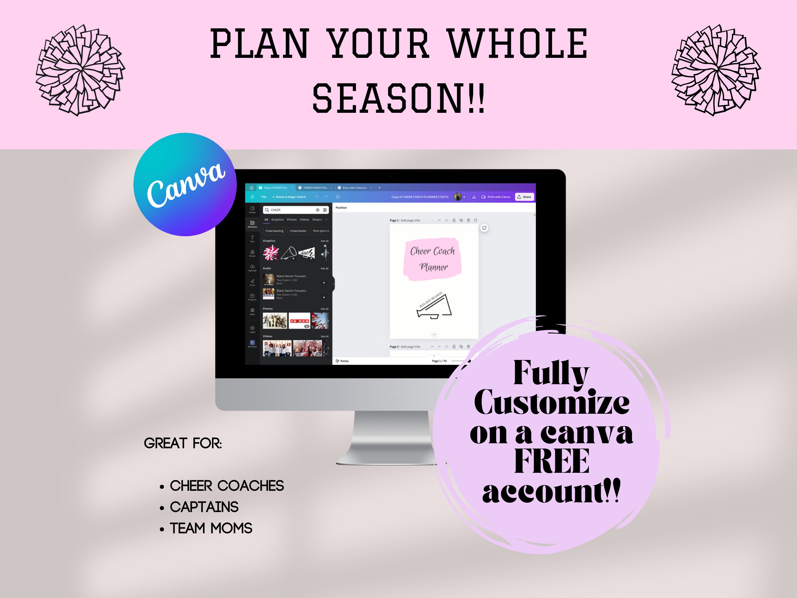 Editable Cheer Coach Binder Cheer Coach Planner FULL BUNDLE 70