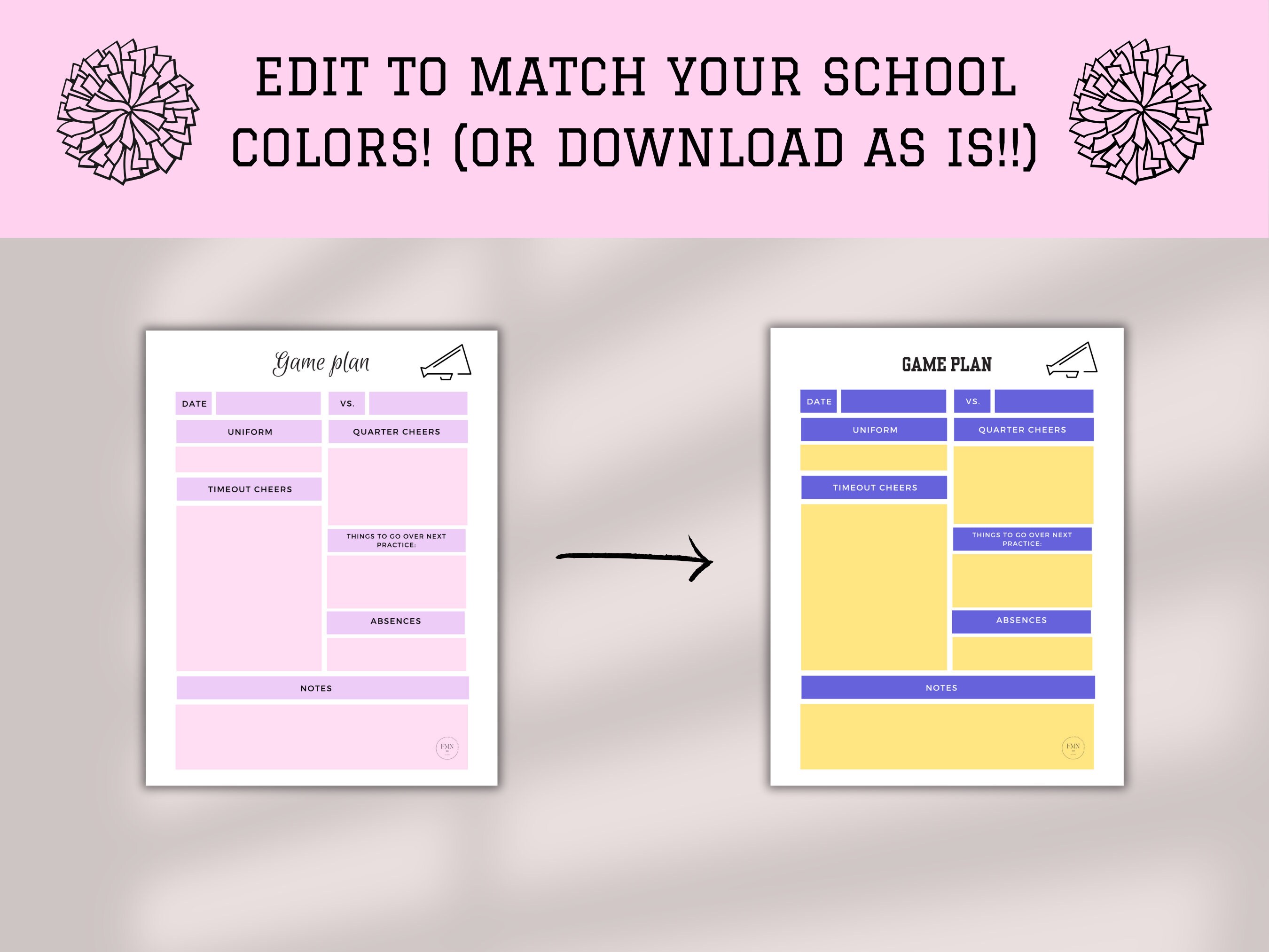 Editable Cheer Coach Binder Cheer Coach Planner FULL BUNDLE 70 Pages