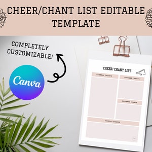 Bearbeitbarer Cheer / Chant List Gruppenvorlage, Cheer Coach Planer, printable